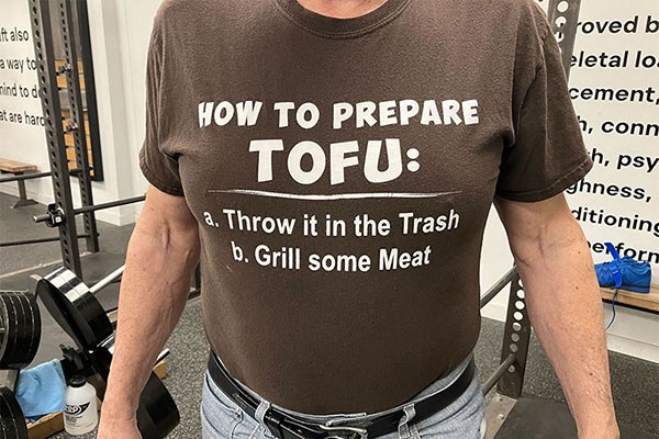 stan wears a shirt mocking gmo industrial soy ultraprocessed food