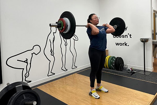 mylene with a racked power clean