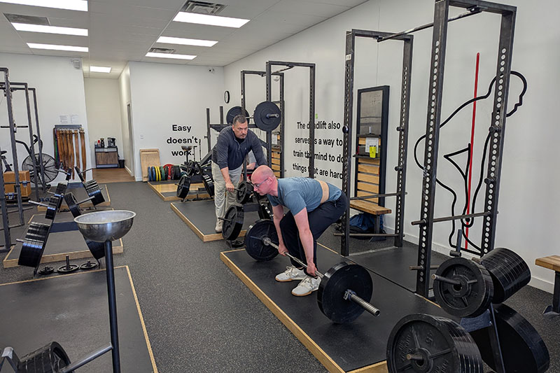 james working to get set for the deadlift