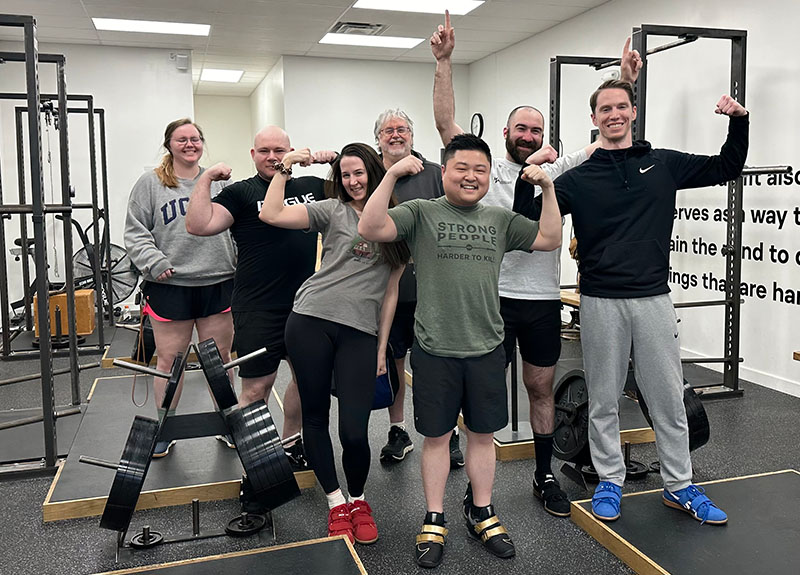 group photo of the 5:45 pm mwf class at starting strength columbus