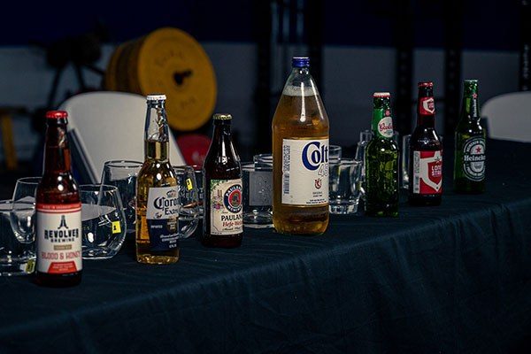 selection of beers lined up for tasting