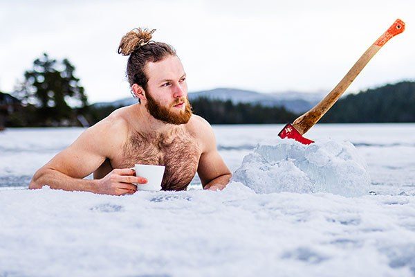 male in an ice bath of sorts