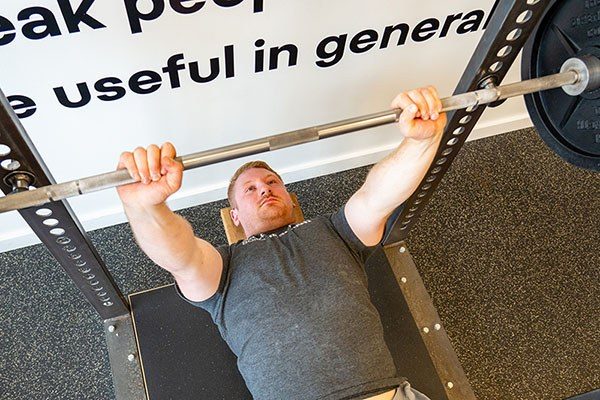 overhead view of a close-grip bench press