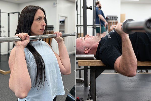 elbow positions at the bottom of press and bench press