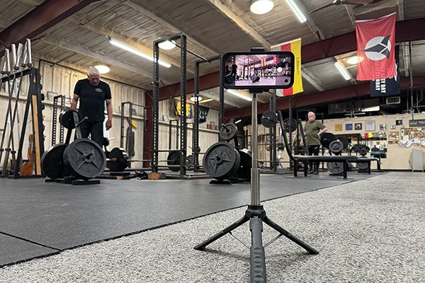 camera and tripod set up to record at wfac gym