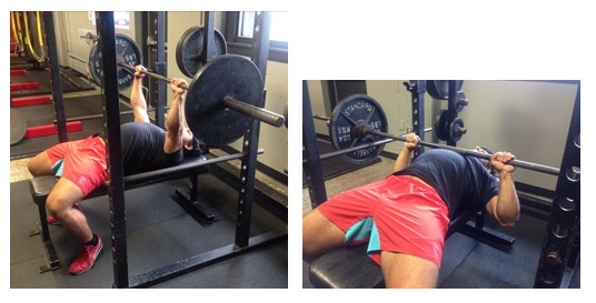 bench pressing in the rack